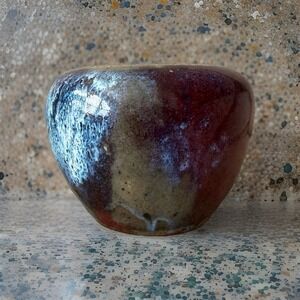 Studio Art Pottery Drip Glaze Stoneware Cup‎ Vase Pot Planter Signed Iridescent